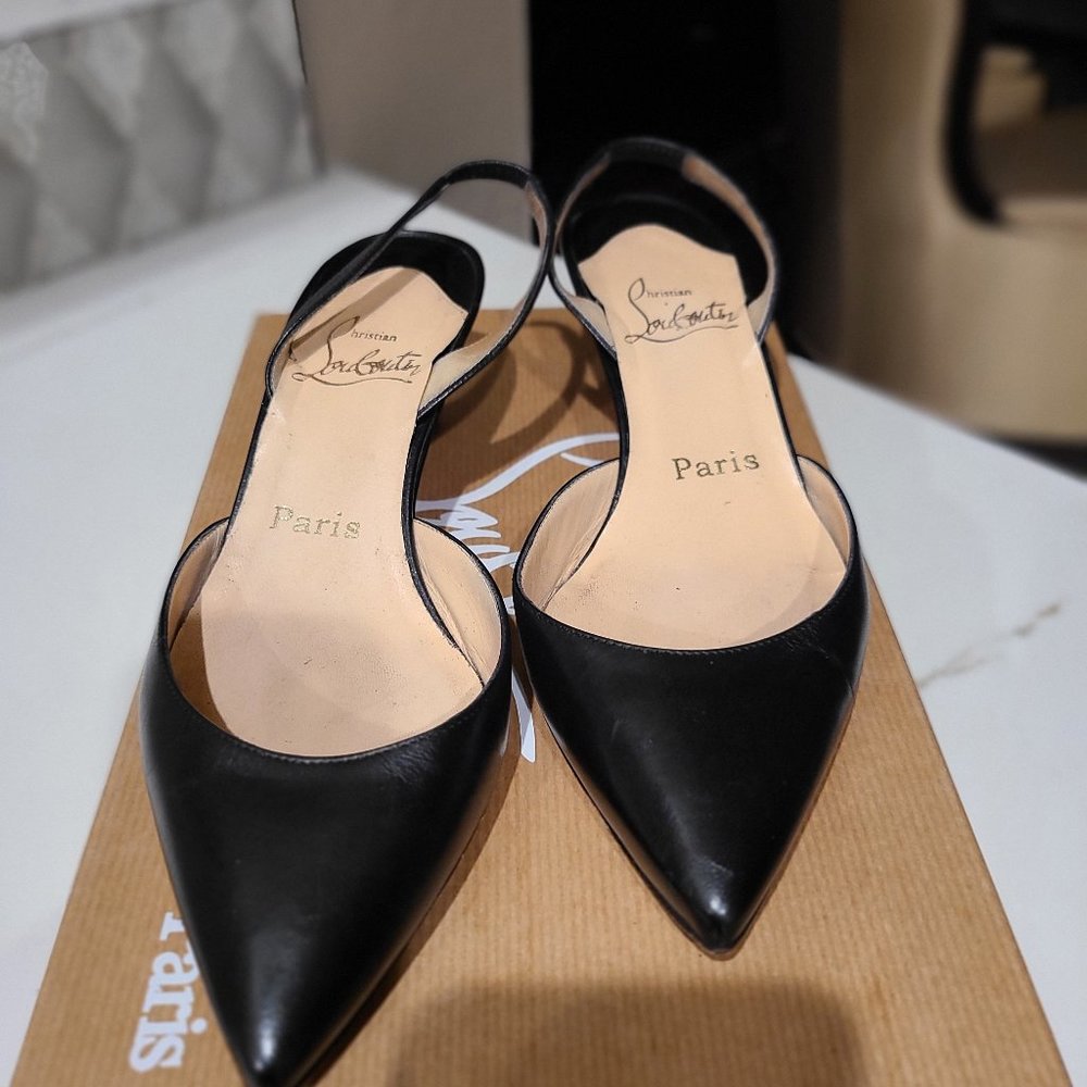 Vintage Christian Louboutin Black Leather Kitten Slingback Pump Heels